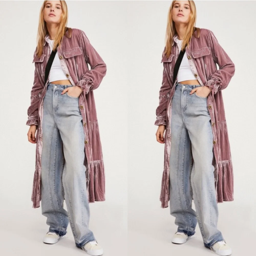 FREE PEOPLE BELLA DONNA DUSTER VELVET MAXI COAT SIZE XS